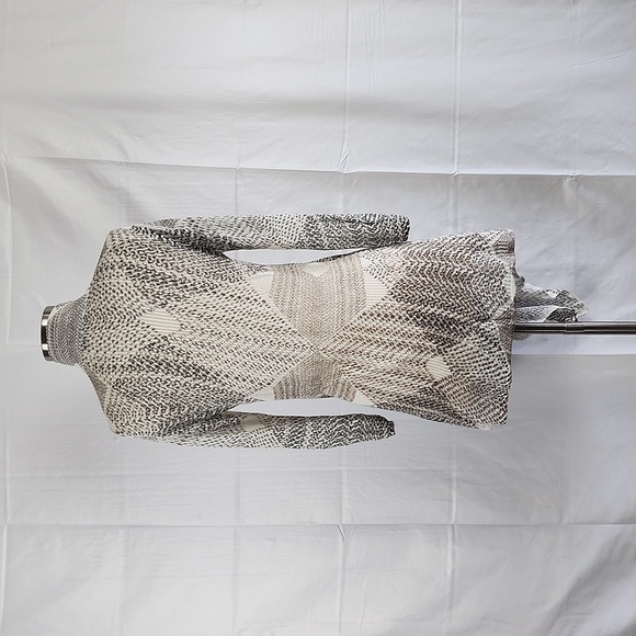 Nic+Zoe Longline Linen Blend Geometric Crochet Knit Waterfull Hem Cardigan S - Picture 5 of 11